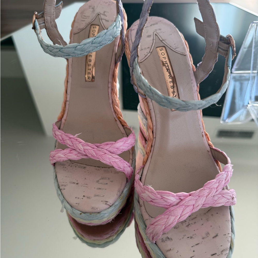 Sophia Webster Rainbow Braided Wedge Sandals